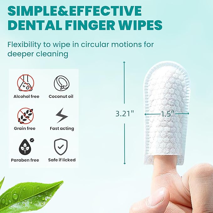 Dental Care Finger Wipes 60 Counts,Teeth Cleaning Finger Wipes for Dogs & Cats,Reduces Plaque & Supports Oral Freshness, Small Animal Stain Removers, Peach Scent