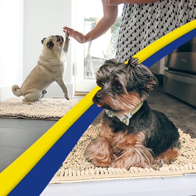 Muddy Mat® AS-SEEN-ON-TV Highly Absorbent Microfiber Door Mat and Pet Rug, Non Slip Thick Washable Area and Bath Mat Soft Chenille for Kitchen Bathroom Bedroom Indoor and Outdoor - Beige 5ft x 7ft