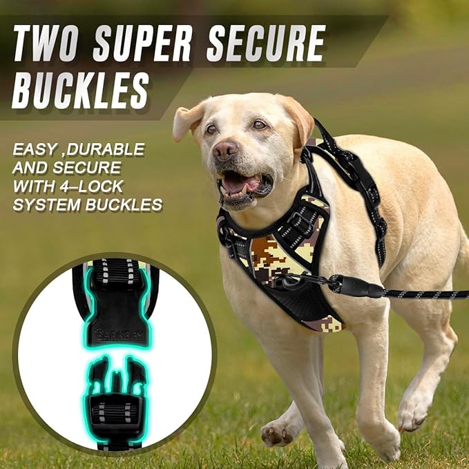 BARKBAY No Pull Dog Harness Front Clip Heavy Duty Reflective Easy Control Handle for Large Dog Walking(Desert camo,XL)