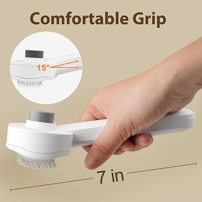 Self Cleaning Slicker Brush for Dogs & Cats - 2-in-1 Pet Grooming Tool with Flea Comb & Storage Box, Gentle Deshedding Brush for Long/Short Hair,White