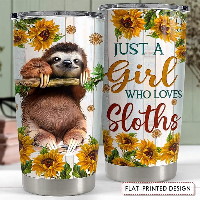 SANDJEST Sloth Tumbler Sunflower 20oz Tumblers with Lid Gift for Girl Daughter Women Best Friend Sister Animal Lovers Christmas Birthday