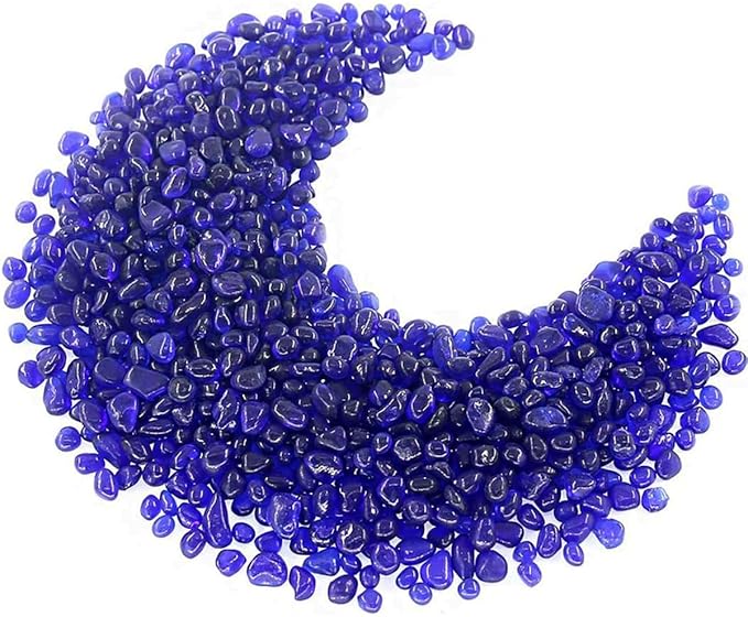 1 Lb (460 g) Deep-Blue Sea Glass Stones Irregular Rainbow Glass Pebble Decorative Rock Quartz Tumbled Gemstone Chips for Aquarium Decoration/Vase Filler/Jewelry Making/Handwork Craft/Gems Display