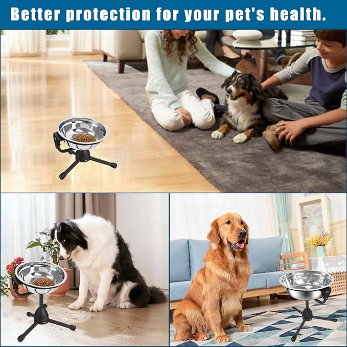 2 Pack Elevated Bowls With Adjustable Metal Stand, Medium Size for Dogs 30-70 lbs, 0.5 Gal 2 Liter, Stainless Steel Food Water Bowl, Height Adjustable Non-Slip Raised Set