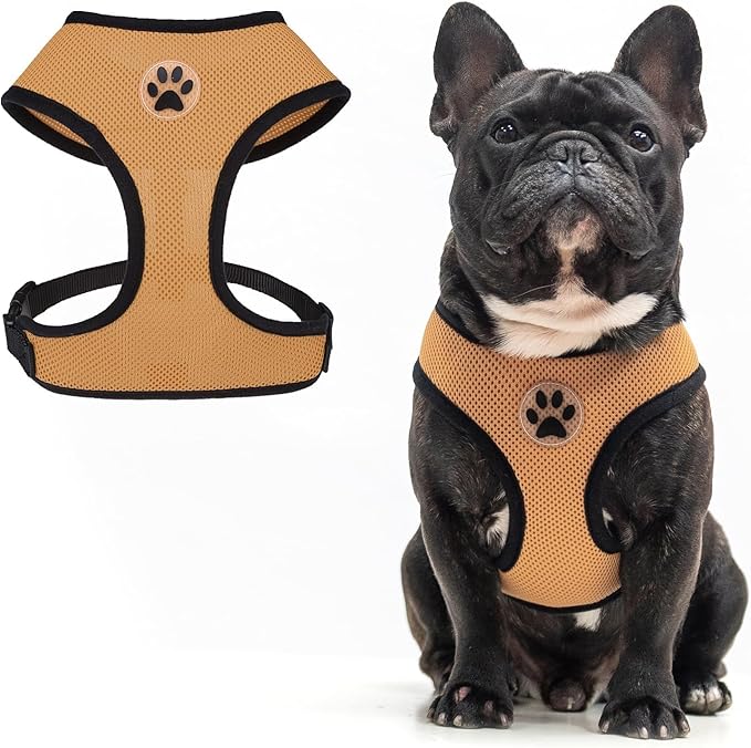 BINGPET No Pull Dog Harness,Soft Mesh Breathable All Weather Vest Harness,Safety Protection Design Durable Adjustable Step-in Easy Walk Dog Harness for Small Medium Large Dogs(Beige,M)