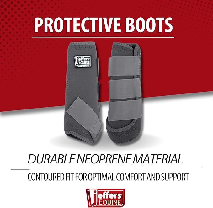 Jeffers Equine Protective Horse Boots 1 Pair Grey - Safe Neoprene Leg Guards & Comfortable Fit, Durable Strap Closures, Front & Hind Support, Equestrian Accessories for Travel & Riding - Large