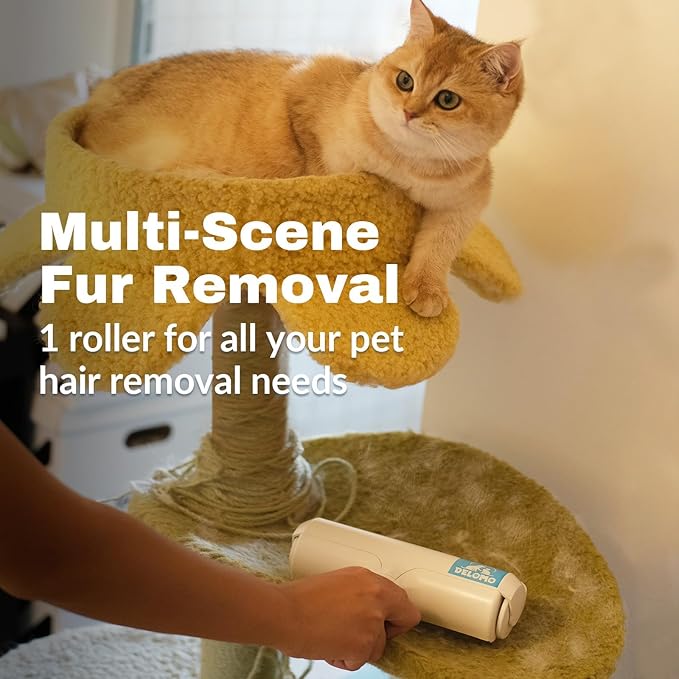 DELOMO Pet Hair Removal Tool: Pet Hair Remover with Fur Bin - Reusable Lint Roller for Pet Hair - Cat and Dog Hair Remover for Couch, Furniture, Carpet, Clothes, Car Seat - Essential for Pet Owners
