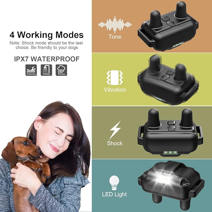 Electric Dog Training Collar with Remote 1640FT, E-Shock, Safe Training Modes, Rechargeable IP67 Waterproof Collars for 2 Dogs