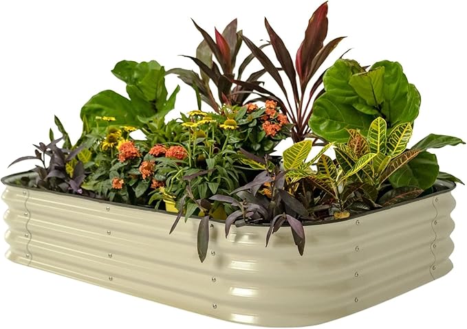 Vego garden Raised Garden Bed Kit, 11" Tall 6 in 1 Modular Metal Raised Planter Bed for Vegetables Flowers Patio Ground Planter Box, Pearl White