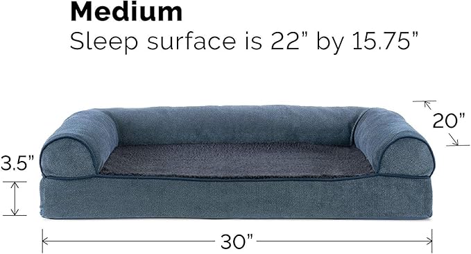 Furhaven Orthopedic Dog Bed for Medium/Small Dogs w/ Removable Bolsters & Washable Cover, For Dogs Up to 35 lbs - Sherpa & Chenille Sofa - Orion Blue, Medium