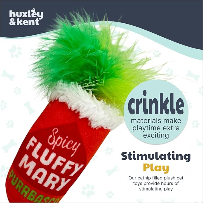 Huxley & Kent Plush Cat Toy - Interactive Catnip Toy for Cats & Kittens - Soft Kitty Toys with Crinkle & Catnip - Fun Indoor Play - Fluffy Mary
