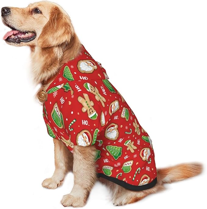 Santa Claus with Gingerbread Man Hoodie,Christmas Cosplay Dog Clothes with Pocket and Hat Winter Clothes Sweaters X-Small