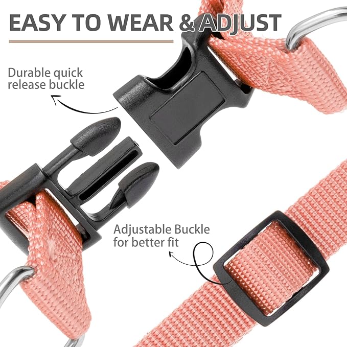 PUPTECK No Pull Dog Harness Soft Adjustable Basic Nylon Step in Puppy Vest Outdoor Walking with ID Tag Medium LightCoral