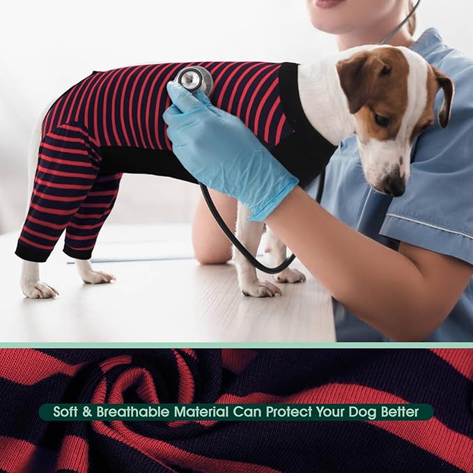 Kuoser Dog Recovery Suit, Anti Licking Dogs Rear Leg Sleeve, Abdominal Dog Surgical Suit with Pants Cover Protect Wounds, Dogs Elbow Protector Soft Pet Surgery Onesie Cone Alternative, Red 4XL