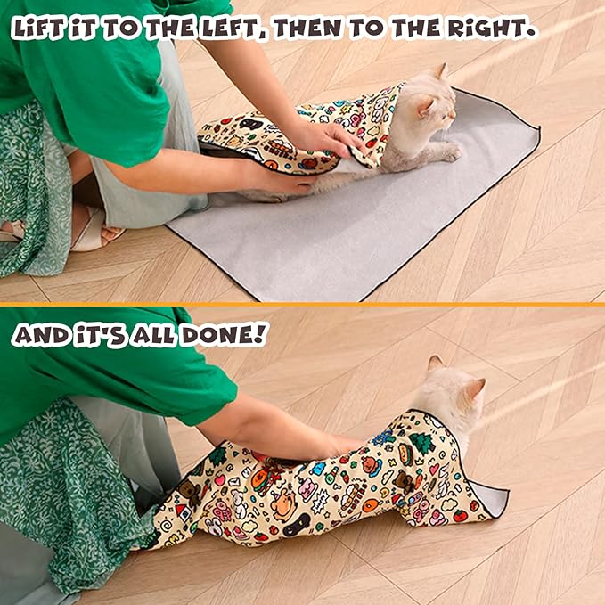 Cat Grooming Wrap, Self-Adherent Soft Cat Blanket to Wrap, Nail Clipping, Anti-Bite, Anti-Scratch, Anti-Escape Calming Wrap (Halloween, 6-10 lbs)