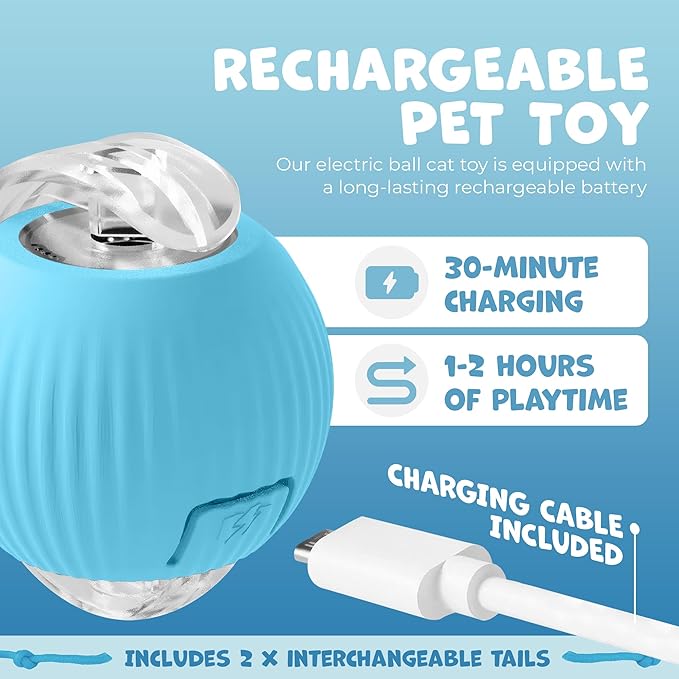 Pawlo Speedy Tail 2.0 Cat Toy –Teazys Turbo Tail Upgrade – Interactive Cat Toy – Kitten Toys – Automatic cat Toy for Boredom – Moving cat Toys for Indoor Cats with 2 Tails (Blue)