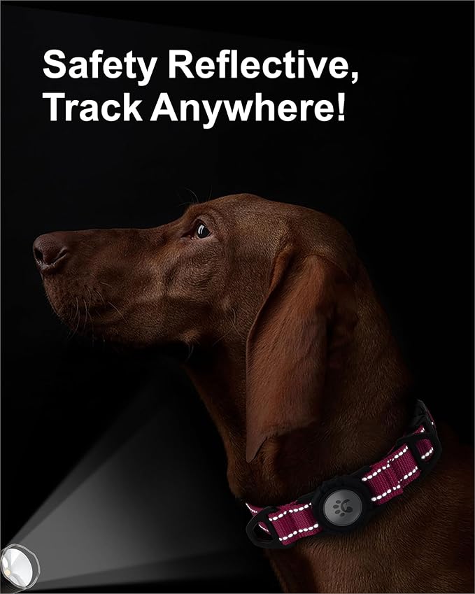 TagME Airtag Dog Collar,Waterproof Reflective Pet Collar with Airtag Holder,Soft Padded and Double D-Rings for Extra Large Dogs,Hot Pink
