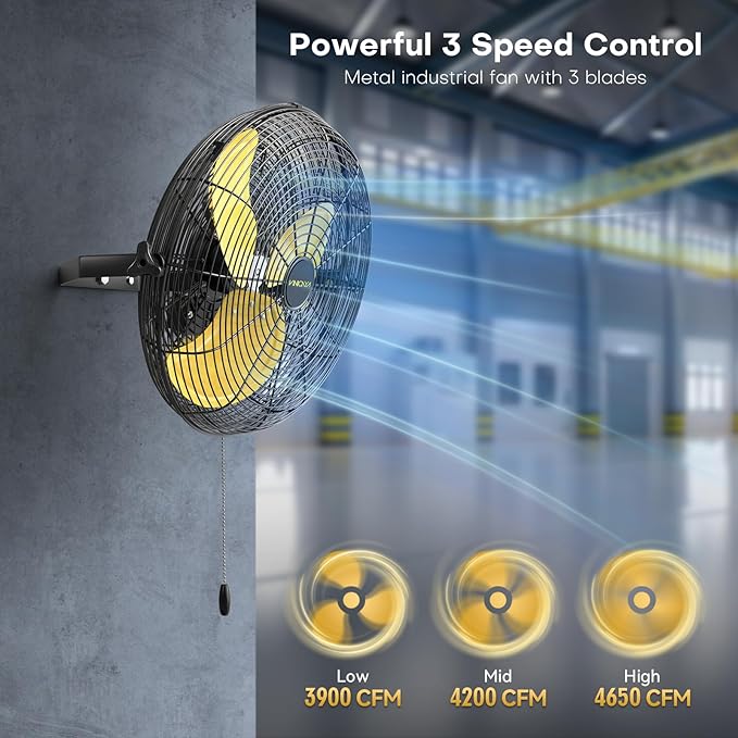 18 Inch Industrial Wall Fan with 2 Pack, 4800 CFM Metal Wall Mount Fans with Poweful Motor, 3 Speed, Fan Indoor for Covered Patio, Greenhouse, Gazebo, and Garage, UL Listed