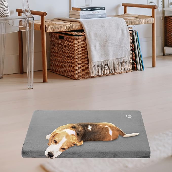 EMPSIGN Stylish Dog Bed Mat Dog Crate Pad Mattress Reversible (Cool & Warm), Water Proof Linings, Removable Machine Washable Cover, Firm Support Pet Crate Bed for Small to XX-Large Dogs, Grey