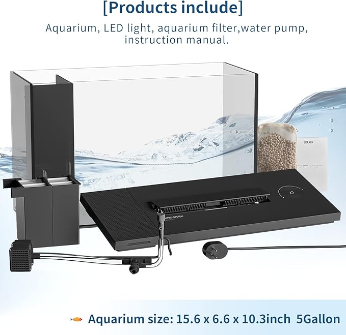 4.5 Gallon Betta Fish Tank self Cleaning, Aquarium kit, Small Fish Tank with Filter Light Water Pump, Fish Tank Starter Kits Fish Bowl