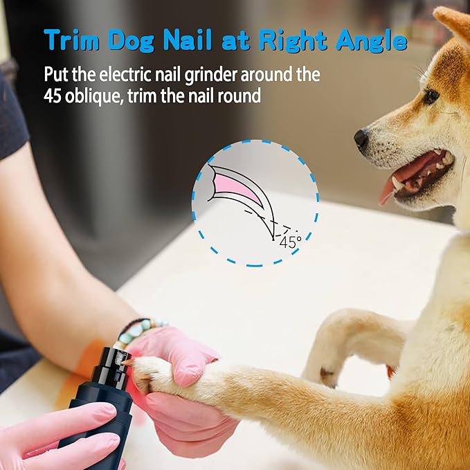 Casfuy Dog Nail Grinder Upgraded - Professional 2-Speed Electric Rechargeable Pet Nail Trimmer Painless Paws Grooming & Smoothing for Small Medium Large Dogs & Cats(Dark Blue)