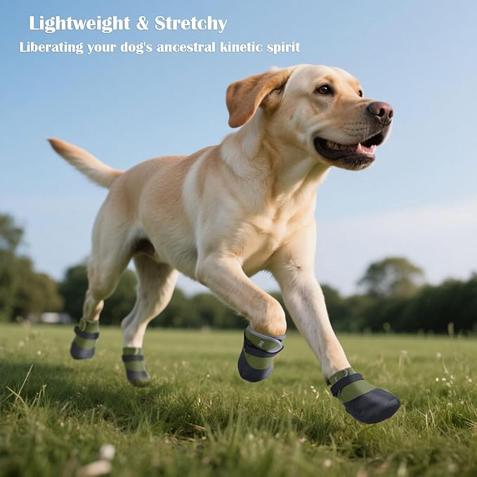 Dog Shoes Lightweight Dog Boots-Breathable Knitted Paw Protector with Adjustable Strap for Hot Pavement, Rain Walking, Hardwood Floors Anti Slip Reduce Noise, Prevent Licking Paws(Green,L)
