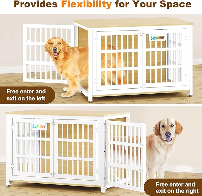EasyCom Heavy Duty Dog Kennel Indoor with Name Tag, XL Dog Crate Furniturefor Large and Medium Dogs, Double-Doors Sturdy Dog Cage for Anxiety Dog, Decorate House as TV Stand, End Table, Bedside Table