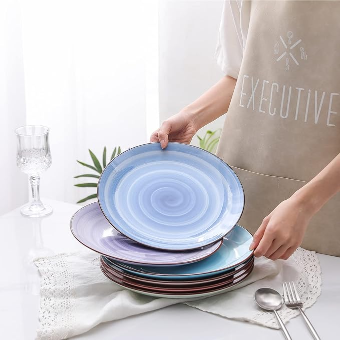 Selamica Ceramic 10 inch Dinner Plates, Large Dessert Salad Plates, Porcelain Serving Plate for Appetizer, Pancakes, Steak, Set of 6, Black Speckles, Gradient Color