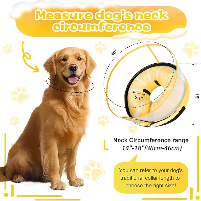 Inflatable Dog Cone Collar with Detachable Enhanced Anti-Licking Shield, Soft Neck Donut Collar for Dogs After Surgery, Adjustable Dog Cone Alternative for Large Medium Small Dogs & Cats