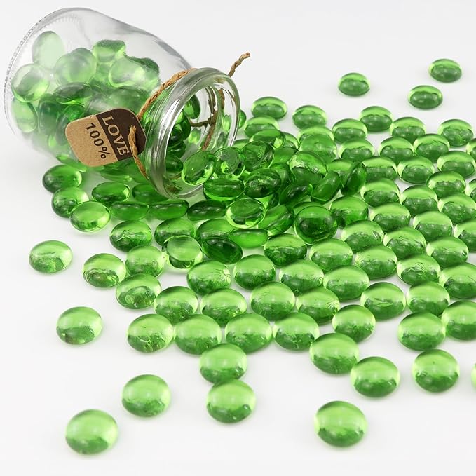 0.96LB Glass Beads Vase Filler Aquarium Gravel Decor Flat Glass Marbles Gems Pebbles Fish Tank Rocks Home Decorative Art Craft - Green