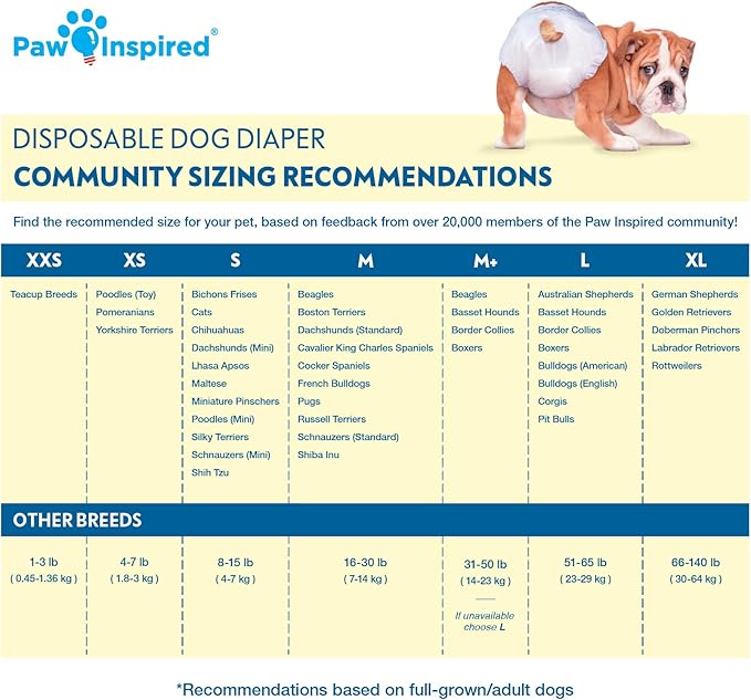 Paw Inspired 20ct Disposable Dog Diapers | Female Dog Diapers Ultra Protection | Diapers for Dogs in Heat, Excitable Urination, or Incontinence (Large)