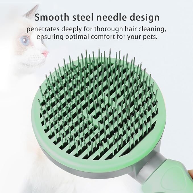 Self Cleaning Slicker Brush,Dog Brush & Cat Brush,Removes Loose hair & Tangles,Skin Friendly & Promote Circulation-Green