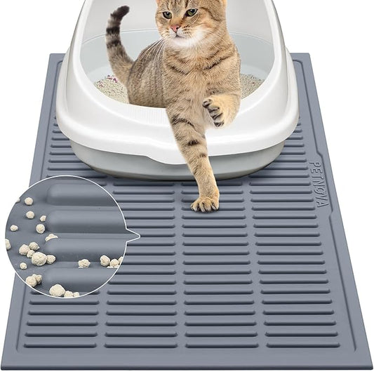 Rubber Cat Litter Mat: Waterproof Kitty Litter Trapping Mat - Easy Clean Cat Litter Catcher Mat (24" x 15")
