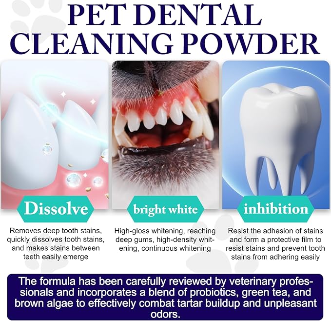 Dog Teeth Cleaning Powder - Dog Dental Powder - Targets Tartar & Reduces Plaque & Bad Breath - Teeth Cleaning Made Easy Eliminate - Formulated for Small, Medium, Large Dogs (2PCS)