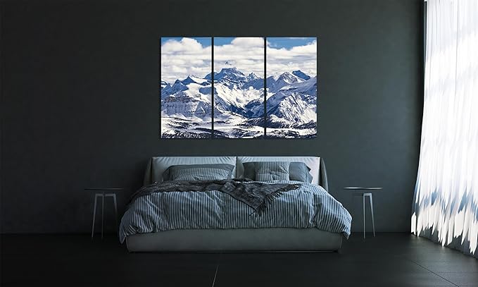 Nature Wall Art Prints - Ocean Forest Mountain Lake Canvas Landscapes - Small to Extra Large Living Room Bedroom Kitchen Bathroom Décor (Snowy Mountains Landscape, 31L" x 47W" - 3 Panels)