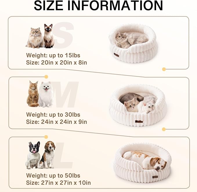 MEWOOFUN Dog Bed for Medium Dogs, Washable Large Cat Beds for Indoor Cats, Donut Pet Bed for Dogs and Cats with Anti-Slip Bottom (Beige, 27"x27"x10")