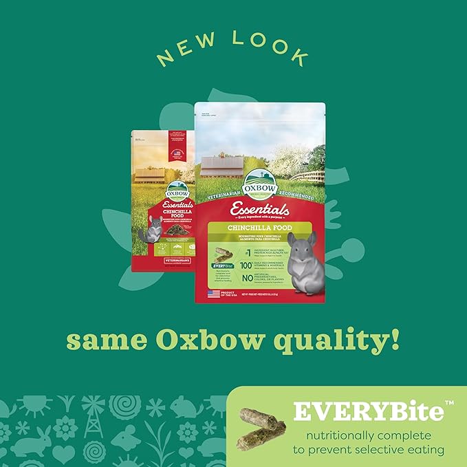 Oxbow Essentials Chinchilla Food, Made with Oxbow Alfalfa, Vitamin & Mineral Rich Food for Chinchillas, Small Animal Pet Pellets, Made in USA, High Fiber, 10 lb Bag
