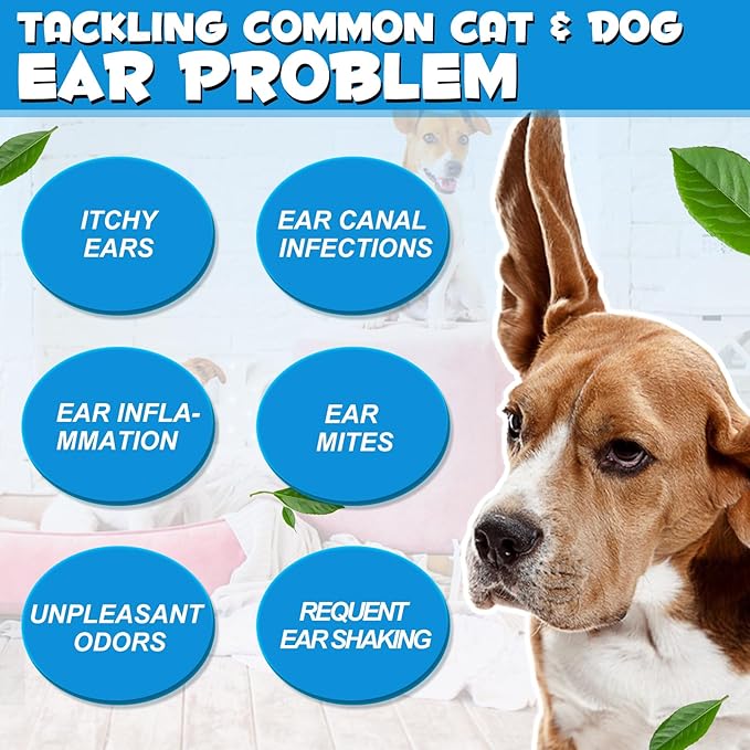 Dog & Cat Ear Infection Treatment Drops, Pets Ear Cleaning Drops with 1% Hydrocortisone for Dog & Cats Yeast Infection, Itchy Ear Relief, Treats Ear Infections for Dogs & Cats - 2 fl oz