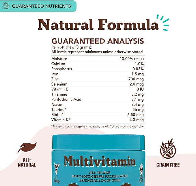 Natural Dog Company 25 in 1 Multivitamin Chews (180 Pcs) Dog Vitamins & Supplements, Peanut Butter & Bacon Flavor, Dogs, Supports Immune System, Antioxidant, Vitaminas para Perros, Multi Dog Families