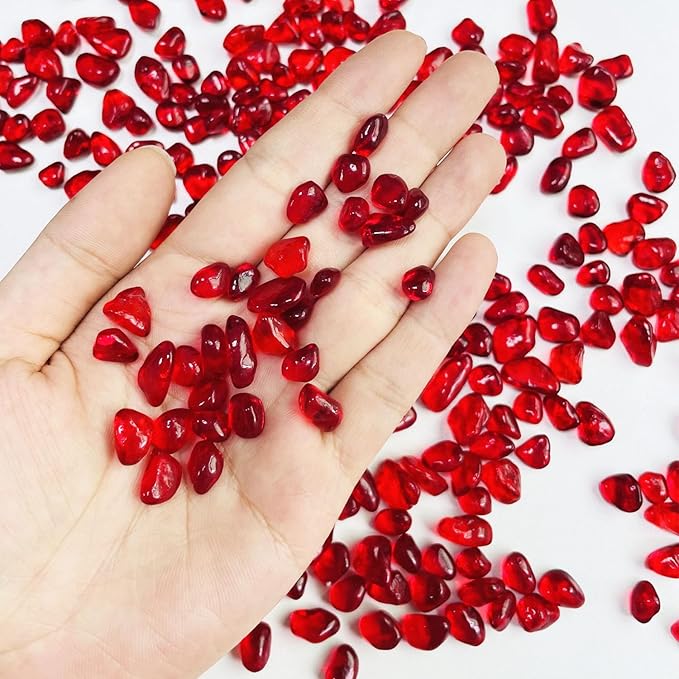 Glass Stones, 0.85LB/385g Red Aquarium Gravel Rocks, Red Pebbles for Fish Tank, Sea Glass for Vase Filler Craft