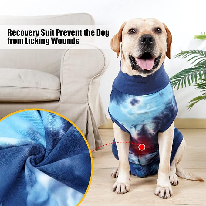 Recovery Suit for Dogs Male/Female Surgery Suit for Dog Tie Dye Shedding Suit Wound After Surgery Wear, Prevent Licking Wounds, E-Collar & Cone Alternatives Medium Blue2