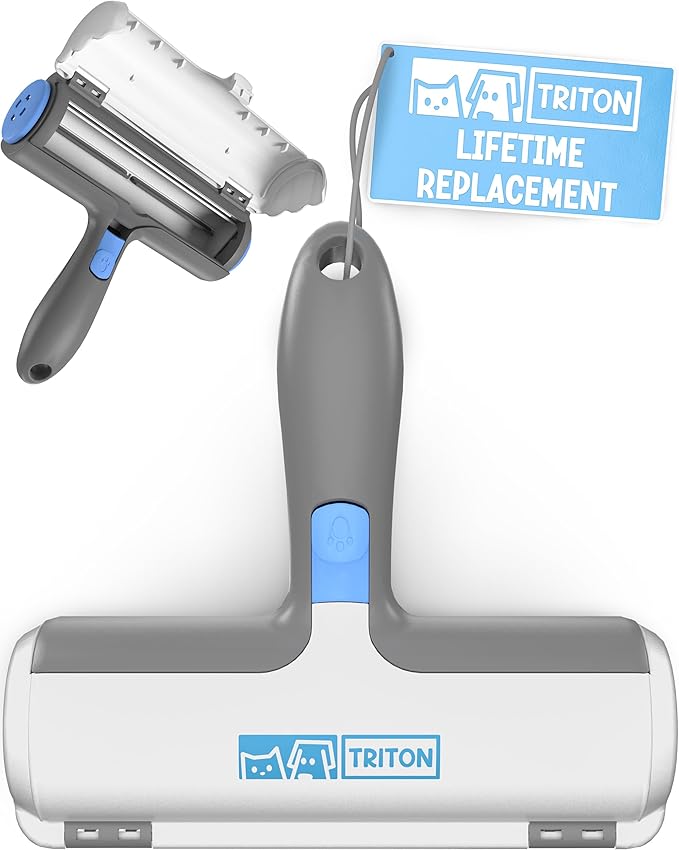 Triton Pet Hair Remover w/Fur Trapping Compartment - Easy to Use Pet Hair Removal Tool - Cat & Dog Hair Remover for Couch, Furniture, Clothes, Bedding, Car - Reusable Lint Roller