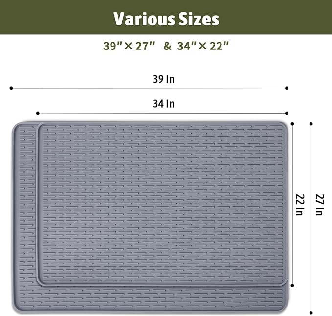 Rubber Cat Litter Mat, 34" x 22" Waterproof Urine Proof Cat Litter Trapping Mat, Easy Clean and Anti-Slip Kitty Litter Catcher Mat, Grey