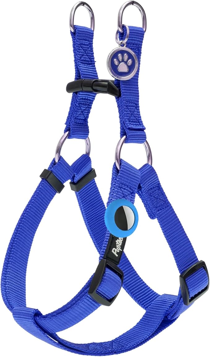 PUPTECK No Pull Dog Harness Soft Adjustable Basic Nylon Step in Puppy Vest Outdoor Walking with ID Tag and A-ir Tag Case, Navy Blue, L