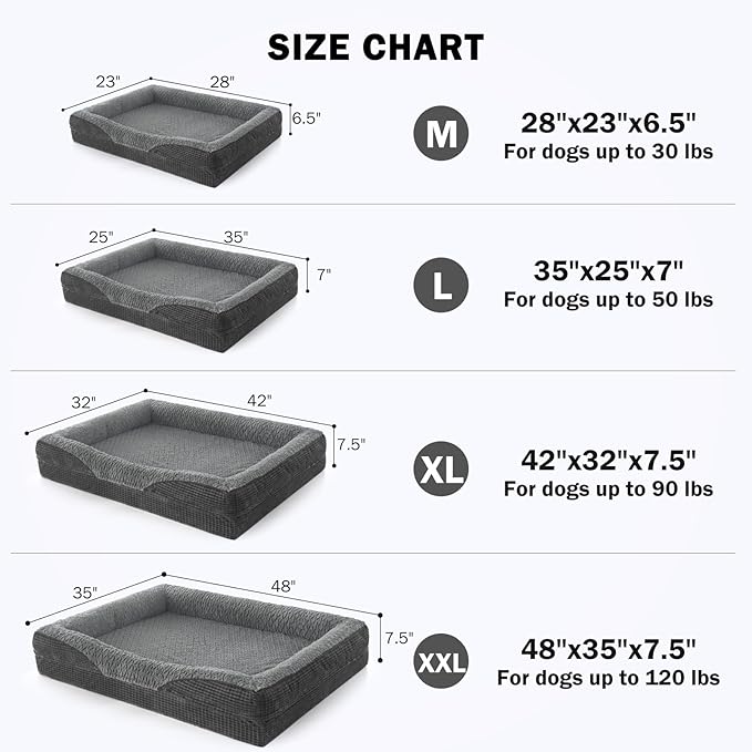 INVENHO Orthopedic Dog Beds Large Sized, XL Washable Egg-Crate Memory Foam Dog Couch Bed with Washable Removable Cover, Waterproof Lining and Nonskid Bottom