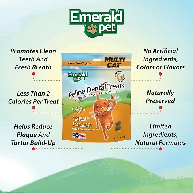Feline Dental Treats — Tasty and Crunchy Cat Treats Grain Free — Natural Dental to Clean Teeth, Freshen Breath, and Reduce Plaque and Tartar Buildup — Chicken, 32 oz