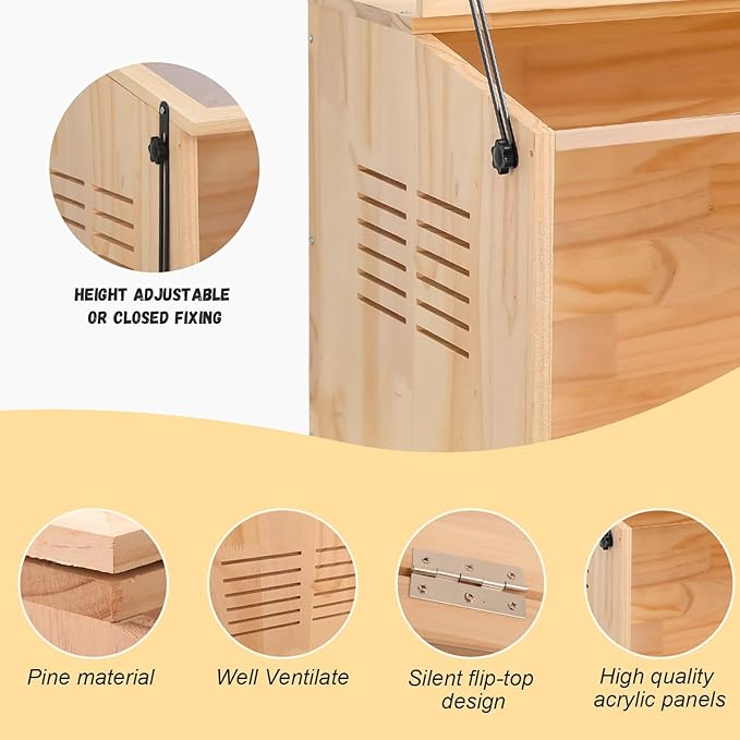 Wooden Hamster Cage,48" Lx20 Wx20 H，Animal Cabinet for Dwarf Syrian Hamsters Degus, Hamster Habitat with Openable Top and Large Acrylic Sheets.