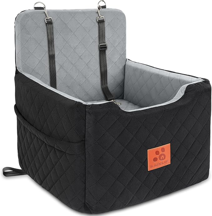 Dog Car Seat for Small/Medium Dogs Under 35lbs,Memory Foam Dog Booster Seats,Detachable and Washable Traval Pet Car Seat, Dogs Bed with 2 Safety Belts(Balck/Grey)
