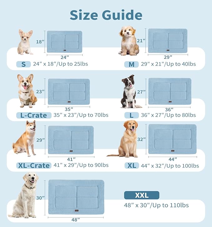 Made4Pets Dog Crate Pad Bed for Medium Large Dogs, Washable & Reversible, Anti-Slip Kennel Mat for Cozy Sleeping, Soft Fluffy Dog Bed for Indoor & Outdoor Use, 35"x23", Blue