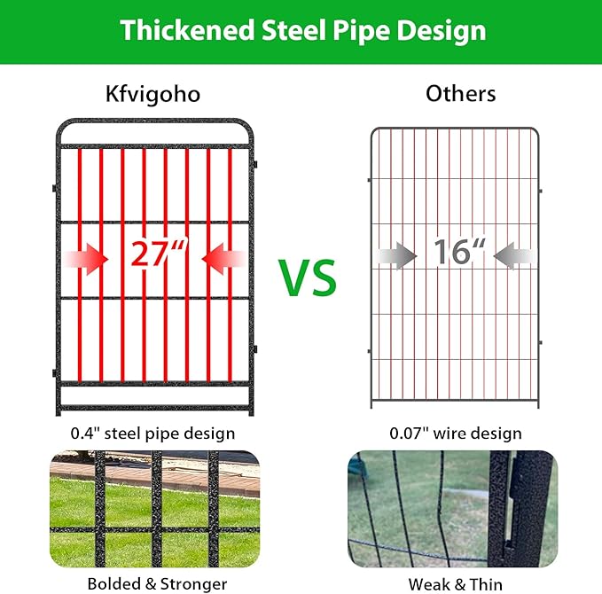Dog Playpen Outdoor 16 Panels Heavy Duty Dog Fence 47" Height with Thick Pipe Anti-Rust with Doors Portable for RV Camping Yard, Total 36FT, 103 Sq.ft, Snowy Black