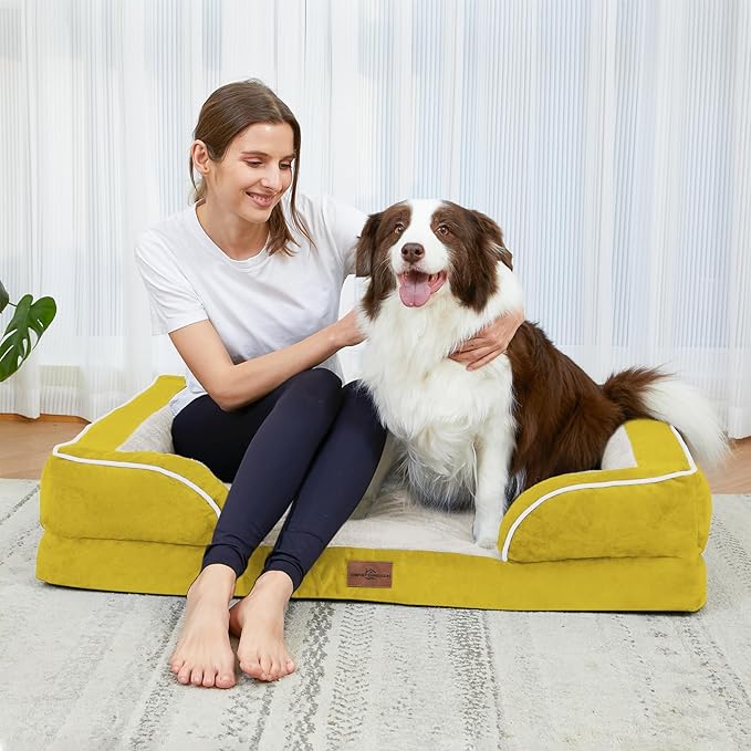 Comfort Expression Small Dog Beds Waterproof Orthopedic Foam Dog Sofa Beds for Small Dogs Comfy Pet Bed with Washable Removable Cover & Non-Slip Bottom(X-Small,Spicy Mustard)